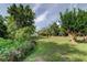 Expansive grassy backyard with mature trees offering shade and privacy on a sunny day at 17631 Grove View Dr, Lutz, FL 33549