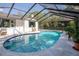 Sparkling screened-in pool surrounded by a large deck and mature landscaping at 19209 Crooked Ln, Lutz, FL 33548