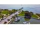 Stunning aerial view of the waterfront park, pier, boat docks and recreational amenities at 238 7Th S Ave, Safety Harbor, FL 34695