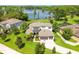 Stunning aerial view of a modern home, showcasing its manicured landscaping and waterfront setting at 2648 Lake Manor Dr, Land O Lakes, FL 34639