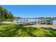Picturesque lake view with private boat dock and lush green lawn at 2648 Lake Manor Dr, Land O Lakes, FL 34639