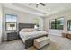 Spacious main bedroom with a tray ceiling, neutral carpeting, and windows at 2648 Lake Manor Dr, Land O Lakes, FL 34639