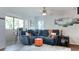 Comfortable living room with a ceiling fan, a plush sofa, and a sliding door to the outdoors at 2941 Lichen Ln # B, Clearwater, FL 33760