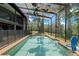 Screened-in pool area with views of the surrounding backyard, and a basketball hoop for recreational enjoyment at 31949 Amberlea Rd, Dade City, FL 33523