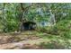 Exterior yard of home featuring metal carport and workshop shed surrounded by trees at 3373 Olson Rd, Spring Hill, FL 34607