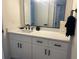 Bathroom featuring a white vanity with black hardware and modern faucet with a framed mirror at 3640 41St S Ln # F, St Petersburg, FL 33711