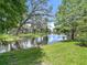 Scenic view of a tranquil pond surrounded by lush greenery and mature trees at 4567 Tuscan Loon Dr, Tampa, FL 33619