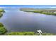 Scenic waterfront view with lush greenery and a private dock, enhanced by the city skyline at 4567 Tuscan Loon Dr, Tampa, FL 33619