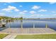 View of the lake from the private wooden dock, offering a serene waterfront experience and boating possibilities at 5002 E Longboat Blvd, Tampa, FL 33615