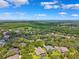 Gorgeous aerial view of homes in the community, highlighting mature trees, landscaping, and lake at 5823 Terncrest Dr, Lithia, FL 33547