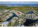 Stunning aerial view of waterfront homes with docks and boats in a beautiful coastal community at 6340 Garland Ct, New Port Richey, FL 34652