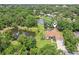 Beautiful aerial view of a home with pond frontage, lush trees, well-maintained lawns and outdoor pool at 10113 Bell Creek Dr, Riverview, FL 33569