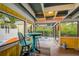 Screened-in porch featuring a bar table, chairs, and views of tropical foliage at 1117 S Florida Ave, Tarpon Springs, FL 34689