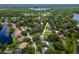 Wide aerial shot of the neighborhood featuring mature trees, community lakes, and lush landscaping at 18004 Clear Lake Dr, Lutz, FL 33548