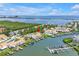 Aerial view of waterfront townhomes with private docks and serene water views under a clear sky at 4202 Harbor House Dr # 24, Tampa, FL 33615