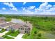 Aerial view of a two-story home with a backyard view of a pond in a residential community at 5430 Thistle Field Ct, Wesley Chapel, FL 33545