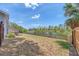Well-maintained backyard with a wood fence, mature trees, and a serene lake view at 832 Birdie Way, Apollo Beach, FL 33572