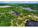 Aerial shot outlining a property with lake access, featuring lush trees and a serene waterfront view at 8903 Donna Lu Dr, Odessa, FL 33556