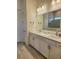 Elegant bathroom featuring double vanity sinks, a large mirror, and a tiled shower at 9024 Barrier Coast Trl, Parrish, FL 34219