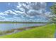 Picturesque lake view with vibrant blue skies and lush green shoreline at 10081 Sage Creek Dr, Sun City Center, FL 33573