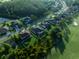 Aerial shot of a residential area near the golf course with well-maintained lawns, lush landscaping, and swimming pools at 10513 Palm Cove Ave, Tampa, FL 33647
