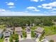 Aerial view of a neighborhood showcasing well-maintained homes with green lawns and mature trees at 10823 Trailing Vine Dr, Tampa, FL 33610