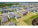 Wide aerial shot featuring modern homes and a scenic lake at 3186 Oyster Cove St, Wimauma, FL 33598