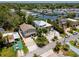 Aerial view of waterfront homes, canals, and lush greenery; peaceful neighborhood setting at 350 Kentucky Ave, Crystal Beach, FL 34681