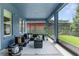 Screened porch with modern, comfortable seating and views of a well-maintained yard at 4383 Ortona Ln, Wesley Chapel, FL 33543