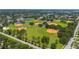 Aerial view of well-maintained baseball fields with green grass, trees, and community recreational facilities nearby at 6195 28Th N Ave, St Petersburg, FL 33710