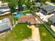 Aerial view of a single-Gathering home featuring a fenced-in backyard with a private pool at 11398 88Th Ave, Seminole, FL 33772