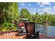 View from a private dock with chairs and a lake in the background with trees and sunny skies at 16205 Sentry Woods Ct, Odessa, FL 33556