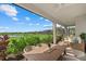 Outdoor patio with comfortable seating, dining table, and a beautiful view at 271 Monet Trl, Bradenton, FL 34212
