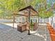 Wicker furniture and shade can be found in this backyard underneath a gazebo on a paver patio at 4111 Whiting Se Dr, St Petersburg, FL 33705