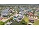 Aerial view of homes on canals, showing the waterway and docks in a waterfront residential area at 6543 Louise Ct, Hudson, FL 34667