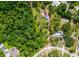 Overhead perspective highlights property within red lines, showing the home and generous green space surrounded by trees at 7211 Red Oak Loop, New Port Richey, FL 34654