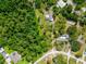 Aerial view of home showcasing the property's expansive green landscape, swimming pool and surrounding trees at 7211 Red Oak Loop, New Port Richey, FL 34654