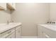 Bright laundry room equipped with a sink, counter space, and a modern washing machine for convenient chores at 7621 Highgrove Ave, Bradenton, FL 34210