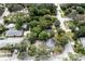 Aerial view of a home with mature trees and landscaping in a residential neighborhood at 921 Grand Central St, Clearwater, FL 33756
