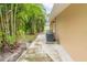 Side of house with walking path and lush tropical landscaping with palm trees on a sunny day at 113 Maplewood Ave, Clearwater, FL 33765