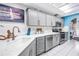 Stylish kitchen featuring gray cabinets, white countertops, modern appliances, and ample natural light at 5090 White Pine Ne Cir, St Petersburg, FL 33702
