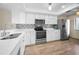 Modern kitchen featuring white cabinets, stainless steel appliances, and stylish backsplash at 55 Rogers St # 502, Clearwater, FL 33756