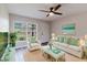 Bright living room featuring stylish furnishings, neutral walls and a ceiling fan at 706 E Gate Dr, Safety Harbor, FL 34695