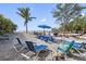 Beach area features chairs, picnic table, palm trees, and a grill for outdoor enjoyment at 12458 1St W St, Treasure Island, FL 33706
