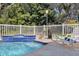 Two dogs sitting by a pool with a spa and lounge chairs near the greenery at 12458 1St W St, Treasure Island, FL 33706