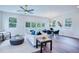 Bright living room with modern furniture, hardwood floors, and natural light from large windows at 1410 Nebraska Ave, Palm Harbor, FL 34683