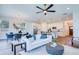 Open-concept living room with modern decor flows seamlessly into a stylish dining area and a well-equipped kitchen at 1410 Nebraska Ave, Palm Harbor, FL 34683