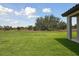 Lush backyard with a well-maintained lawn, mature trees and landscaping at 14531 Swiss Bridge Dr, Lithia, FL 33547