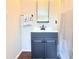 Bathroom vanity with a dark cabinet, sink, mirror, decorative towels, and neutral wall paint at 1510 Mobile Ave, Tampa, FL 33610