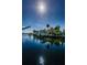 A waterfront property featuring a boat lift, palm trees, and picturesque views, ideal for the boating enthusiast at 160 Shore Dr, Palm Harbor, FL 34683